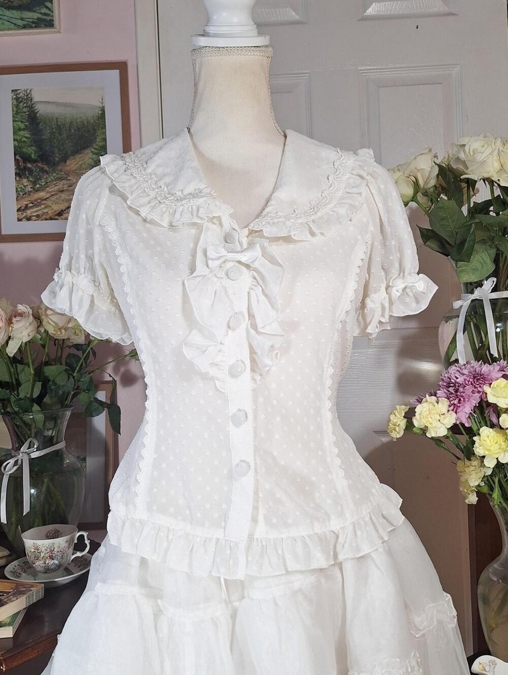 🤍 Metamorphose Temps de Fille White Polka Dot Blouse 🎀✨